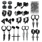 1 /11 Pairs Punk Stainless Steel Stud Earrings Black Earrings Set For Men Women Vintage Hip Hop Piercing Ear Jewelry Accessories