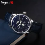 Sugess Moonphase Watch of Men 40mm Automatic Mechanical Wristwatches Origin ST2528 Movement Stainless Steel Blue Sandstone Dials
