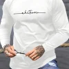 Men's Spring and Autumn 100% Cotton Comfortable Casual Simple Letter Printed Round Neck Long Sleeve T-shirt Top