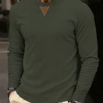 New Spring and Autumn Men's Casual Corduroy Plush Solid Color Round Neck Long Sleeve Hoodie Top Outdoor Trendy Versatile Top