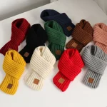 Winter Warm Thick Knitted Scarf for Boys Girls, Children's Neck Protection Windproof Solid Color Leather Label Men Women Scarf