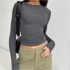 Women Casual Long Sleeve T-Shirts Spring Autumn Solid Slim Fit Pullovers Tees Shirts Female Streetwear Base Tees Tops